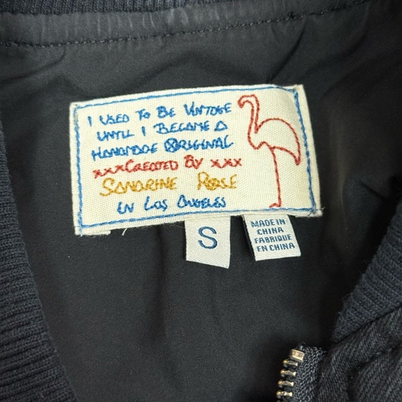 Sandrine Rose Black Distressed Zip Detail Bomber Jacket Size Small NWOT - Picture 4 of 11